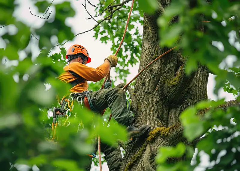 Priority Tree Service arborist climbing tree